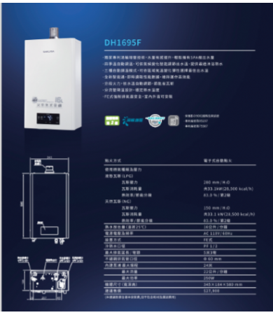 DH1695E 16L 四季溫渦輪增壓熱水器分享 (適用環境：屋內屋外適用)